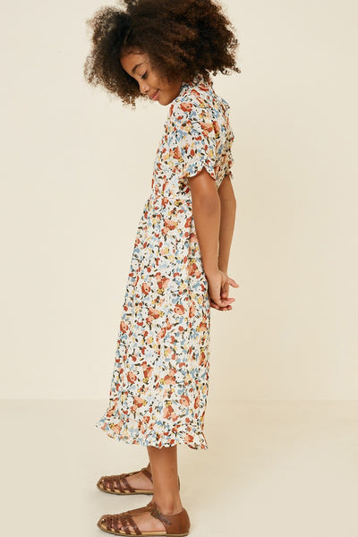 Kids Floral Mock Neck Midi Dress