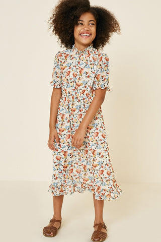 Kids Floral Mock Neck Midi Dress