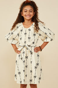 Girls All Over Bow Print Belted Dress