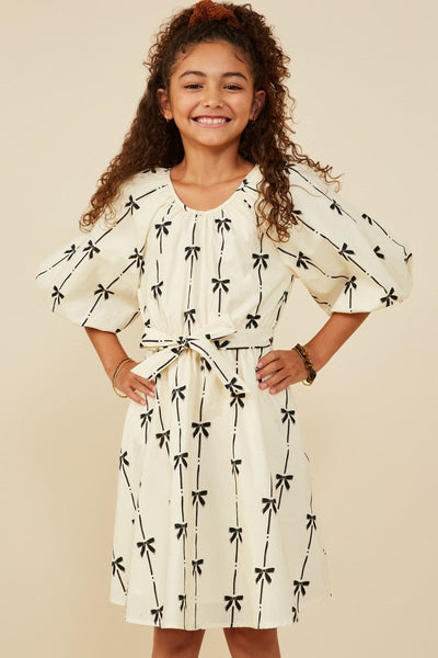 Girls All Over Bow Print Belted Dress