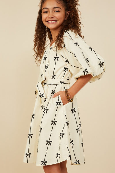 Girls All Over Bow Print Belted Dress