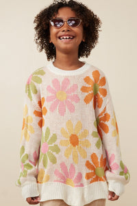 Girls Retro Daisy Knit Sweater