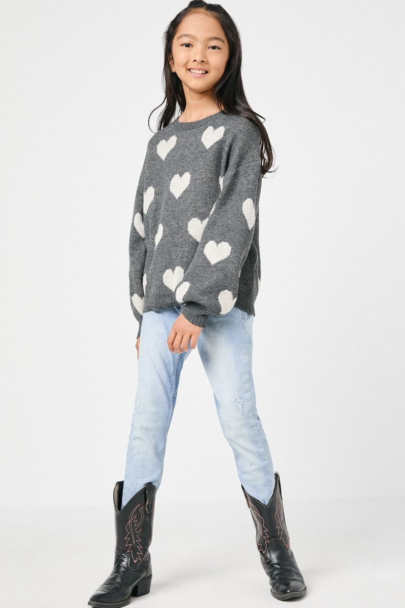 Girls Knitted Heart Pullover Sweater