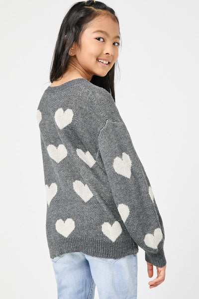 Girls Knitted Heart Pullover Sweater