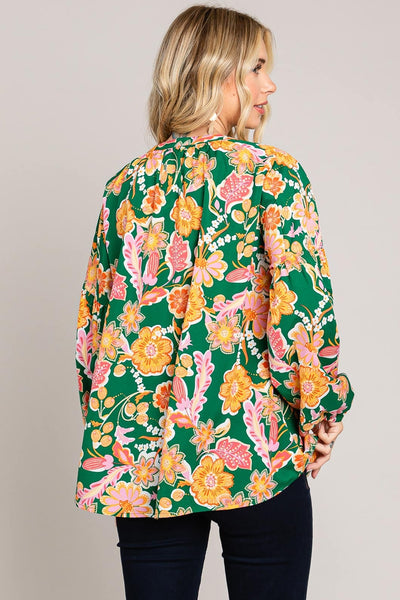 Vivid Color Big Flower Prints Button Down Front