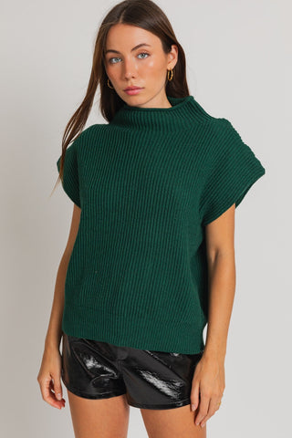 Power Shoulder Sweater Top in Hunter Green