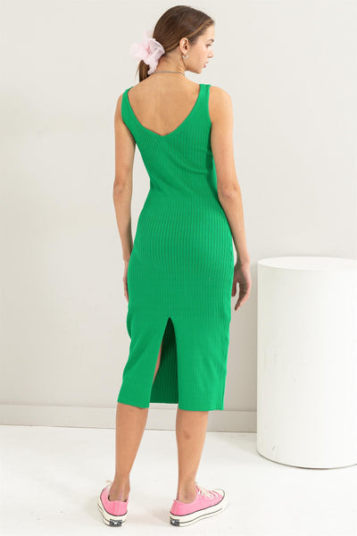 V-Neck Ribbed Bodycon Midi Dress