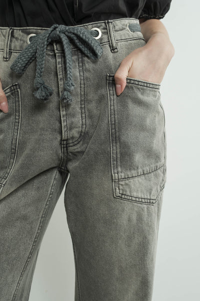 Barrel Denim Pants with Eyelet Waist