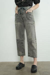 Barrel Denim Pants with Eyelet Waist