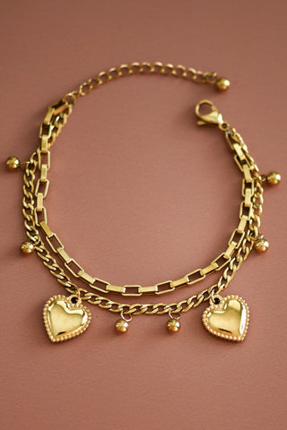 Multi Layer Heart Charm Bracelet