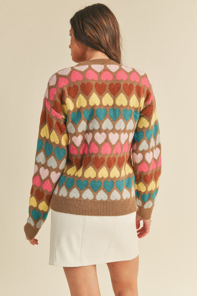 Multi-color Heart Knit Sweater