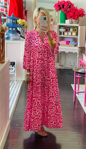 pink leopard maxi dress Animal Print Hot / Small mkt_collection_denim with soft folds that Sleeved Black Lace Tulle Size:4'9 - 4'11