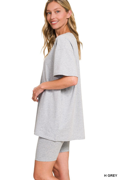 Cotton Round Neck Top & Biker Shorts