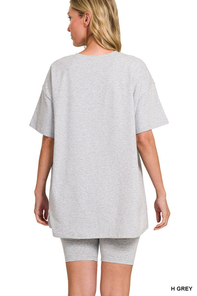 Cotton Round Neck Top & Biker Shorts