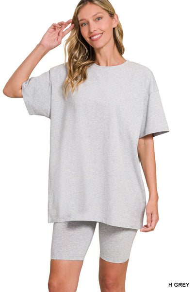 Cotton Round Neck Top & Biker Shorts