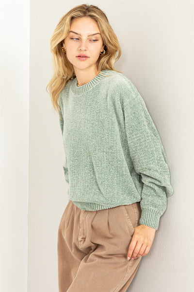 Drop Shoulder Cozy Sweater in Iceberg Green - Lulu Bella Boutique