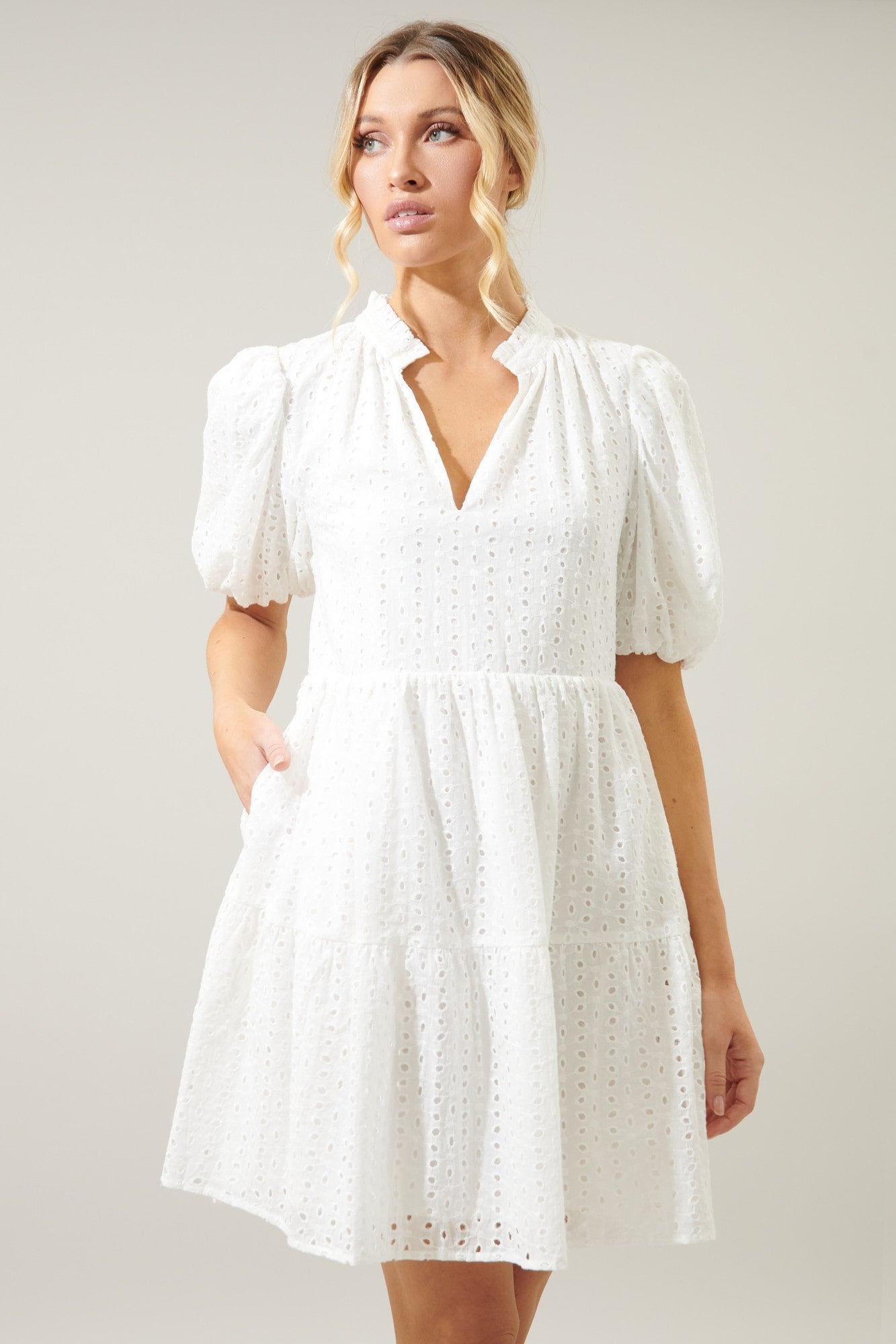 Middleton Floral Lace Kate Spade White Lace Dress Scoop Women's Eyelet  Short Shirt Dress With Volume