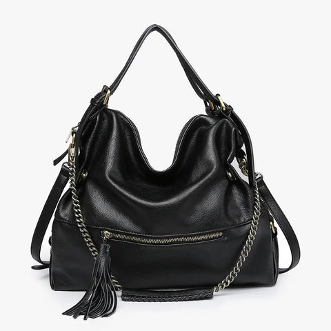 Jamila Rustic Tote with Chain in Black