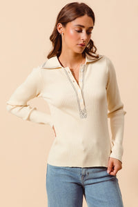 Knit Polo Long Sleeve Top