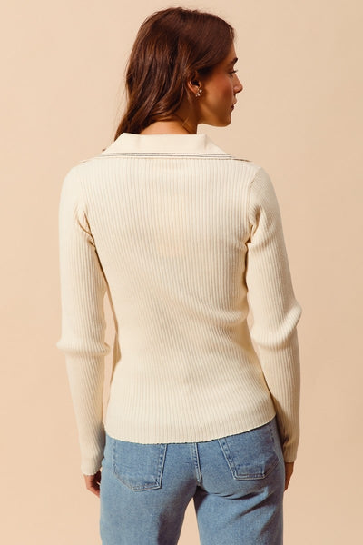 Knit Polo Long Sleeve Top