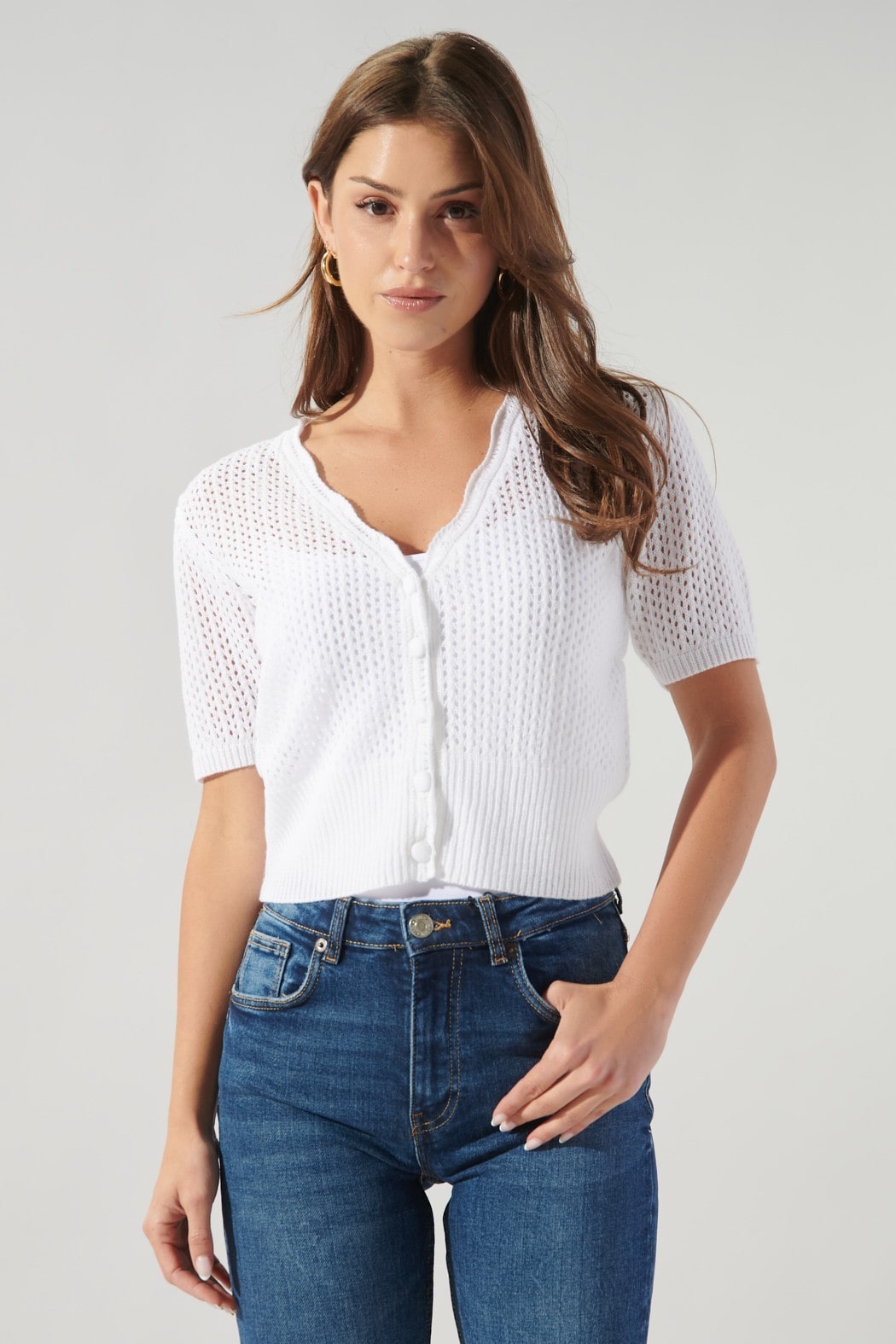 Leighton Short Sleeve Crochet Knit Cardigan