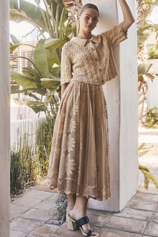 Floral Embroidered Mesh Midi Skirt