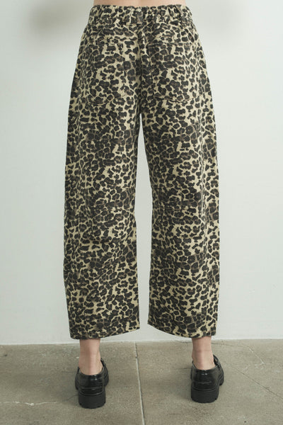 Leopard Mid Rise Barrel Slouchy Jean