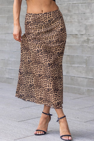 Leopard Mesh Midi Skirt