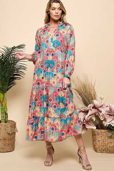 Long Sleeve Printed Maxi Dress