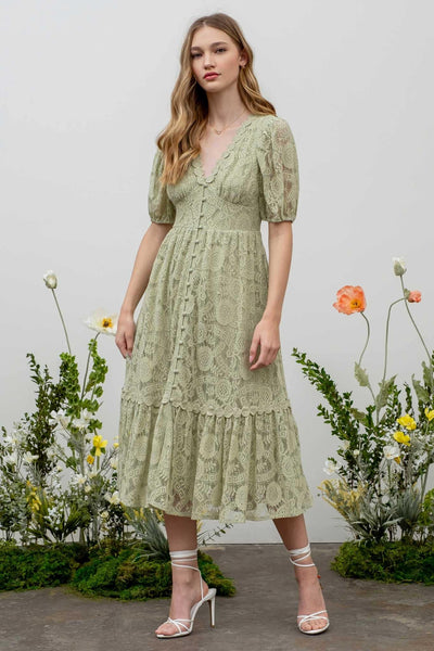 Lace Button Down Midi Dress