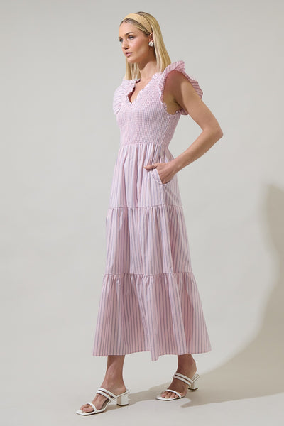 Lula Striped Tiered Midi Dress - Lulu Bella Boutique
