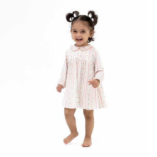 Marnie Rosebud Stripe  Long Sleeve Petal Collar Dress and Bloomer