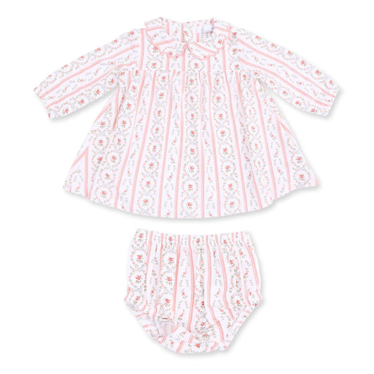 Marnie Rosebud Stripe  Long Sleeve Petal Collar Dress and Bloomer