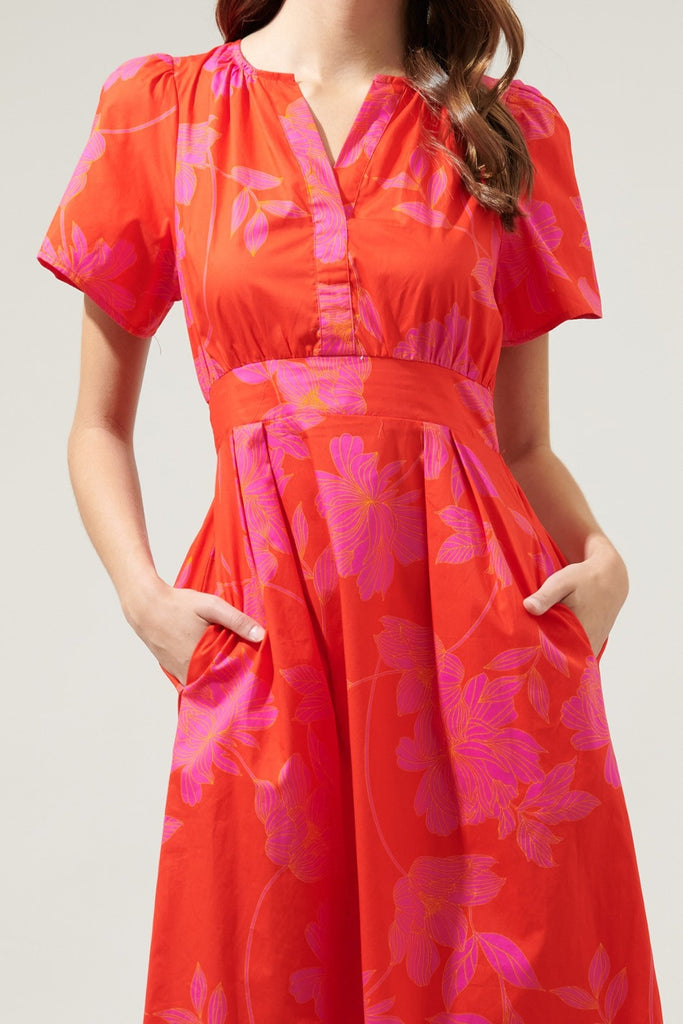 Maylene Mile Floral Poplin Midi Dress Medium Maylene Mile Floral Poplin Midi Dress Medium