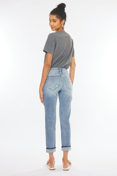 Medium Wash High Rise Cuffed Mom Jeans