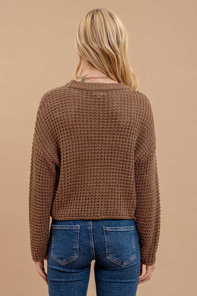 Crew Neck Sheer Crocheted Sweater