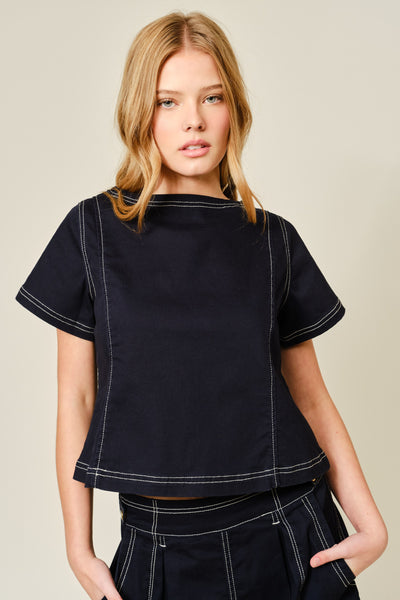 Super Stretch A Line Boat Neck Cotton Top - Lulu Bella Boutique