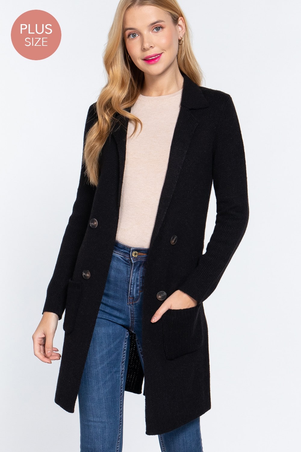 Notched Collar Cardigan, Extended Sizes