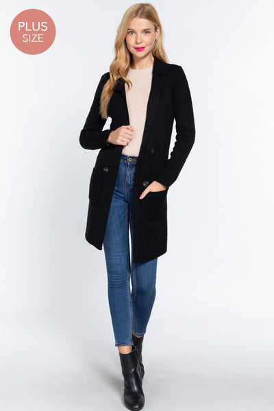 Notched Collar Cardigan, Extended Sizes