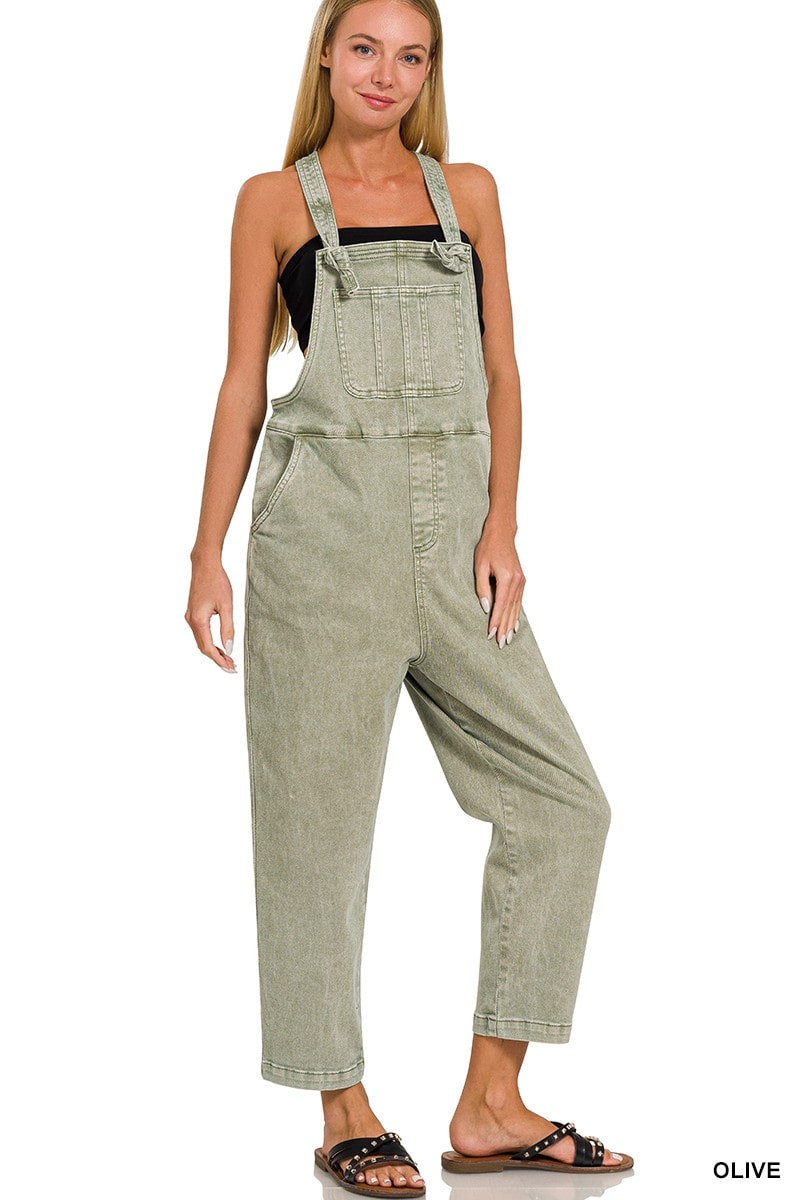 Washed Knot Strap Relaxed Fit Overalls