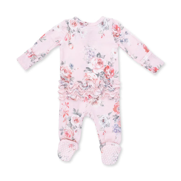 Painterly Rose Bouquets  2 Way Ruffle Back Zipper Footie