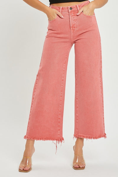 High Rise Frayed Hem Denim Pants