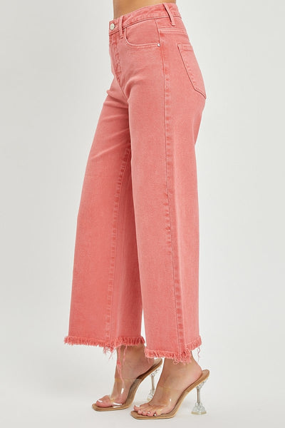 High Rise Frayed Hem Denim Pants