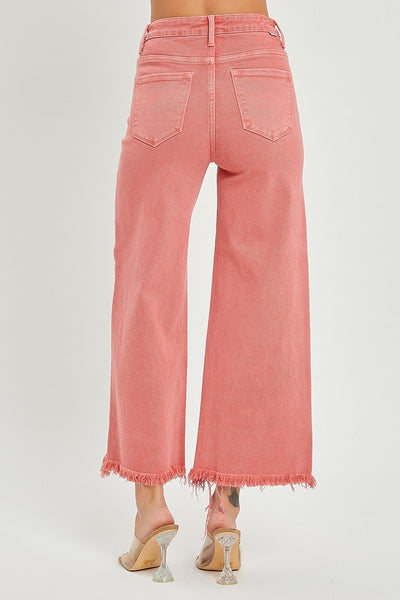 High Rise Frayed Hem Denim Pants