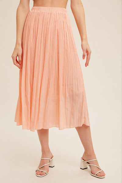 Elastic Waist Pleated Midi Skirt