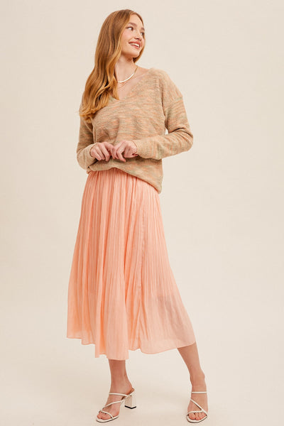 Elastic Waist Pleated Midi Skirt