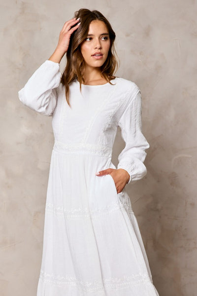 Petite Embroidered White Dress