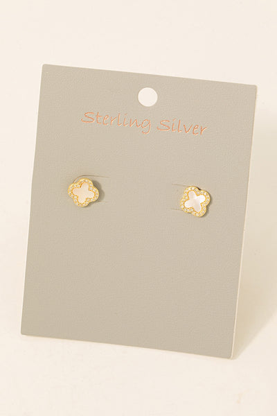 Sterling Silver Studded Clover Stud Earrings