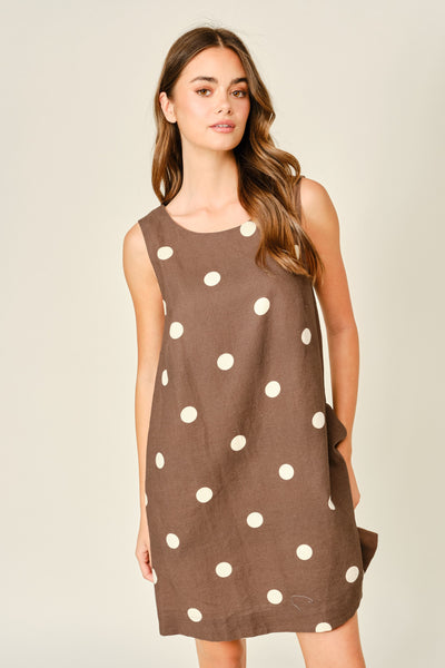 Soft Linen Polka Dot Sleeveless Mini Dress