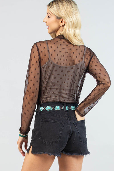 Polka Dot Mesh Sheer Mesh Top